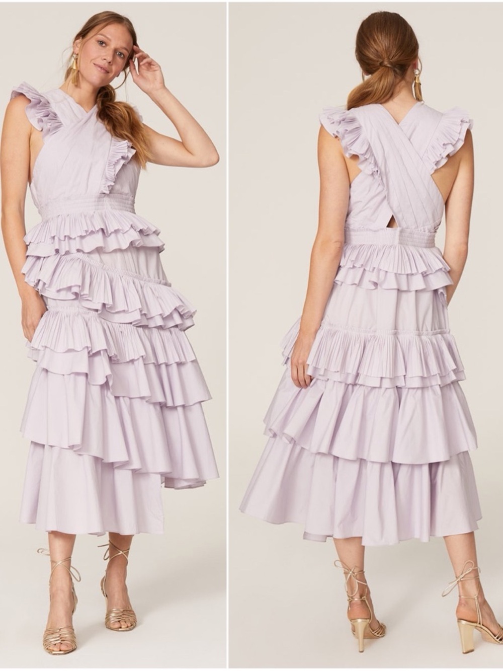 Ulla Johnson Aurore Ruffle Tiered Midi Dress Lavender Size 6 NWT